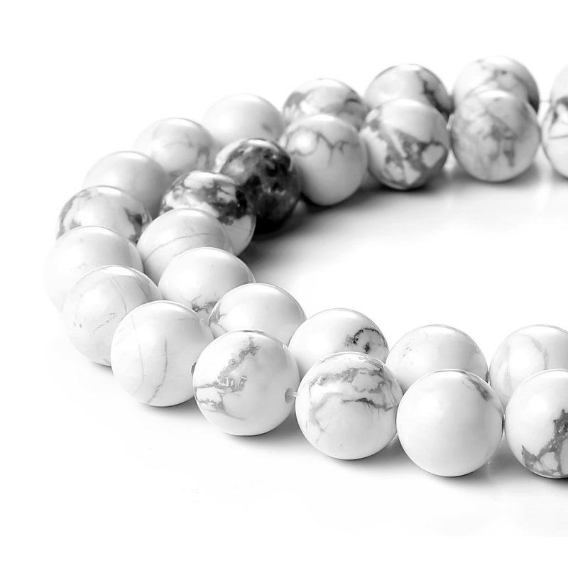 BEADNOVA 10mm Natural White Howlite Gemstone Round Loose Beads for Jewelry Making (36-38pcs) - Image 1